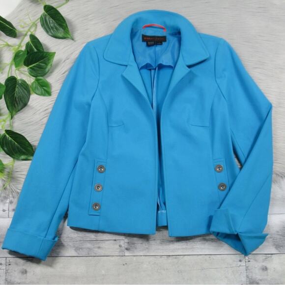 NINA MCLEMORE Turquoise Blue Blazer Open Front Jacket Women’s Size 2 - Picture 6 of 13